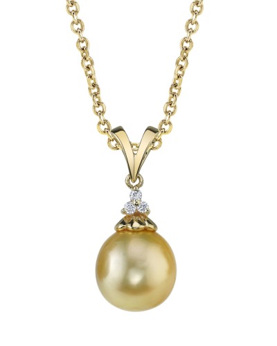 Golden Pearl & Diamond Tracy Pendant by The Pearl Source