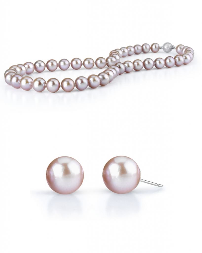 7-8mm Pink Freshwater Pearl Necklace & Matching Pink Pearl Stud Earrings from The Pearl Source.