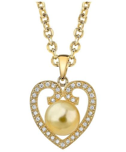 Heart Shaped Golden Pearl & Diamond Pendant