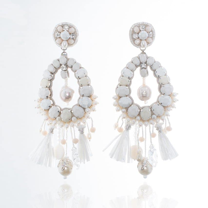 B17-504E white statement earrings by Ranjana Khan