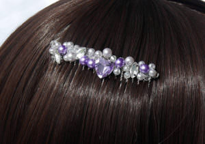 White & Purple Pearls with Heart Hair Comb