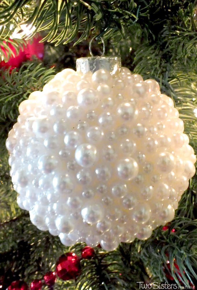 Just imagine this DIY pearl Christmas ornament ball would look with gems in festive or your favorite colors.