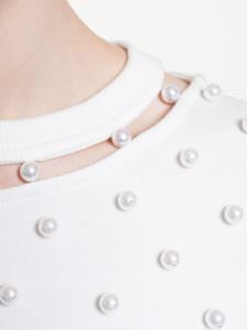 Pearl Embellished Cut Out Collar Tee