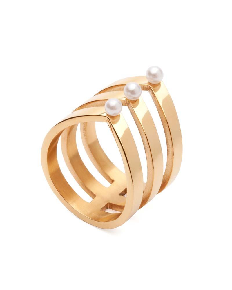 Amber Sceats Layered Pearl & Gold Ring