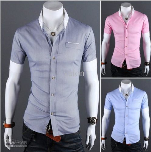 2018 Men's Short Sleeve Shirts Cotton Lapel