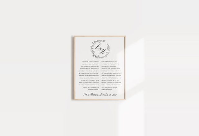 Framed Monogrammed Wedding Vows