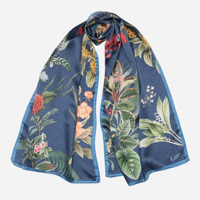 Blue silk scarf with stylish florals.